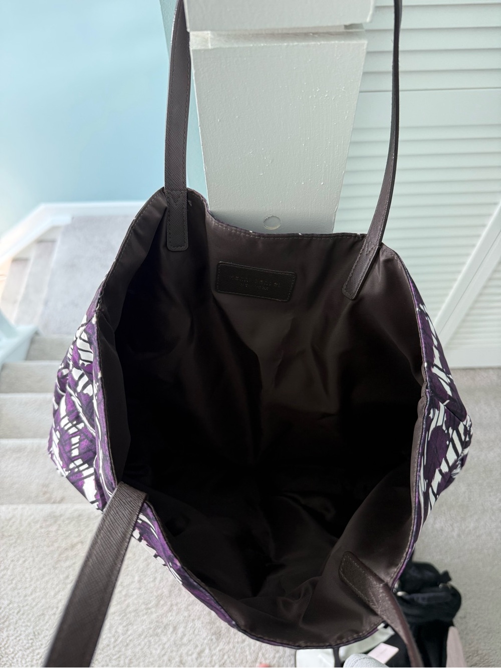 Henri Bendel Satin Purple Tote w/Bendel Girl in fur coat - Picture 3 of 3